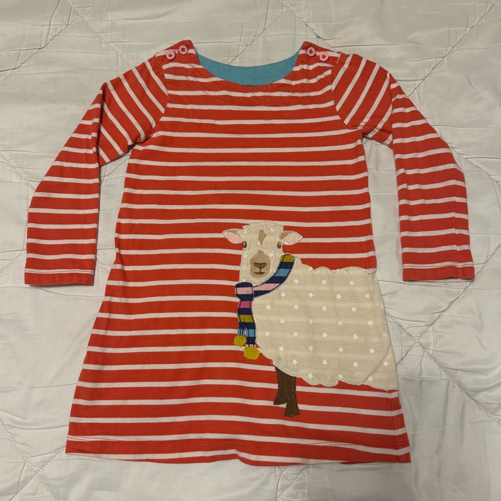 Mini Boden Striped Appliqué Sheep Tunic Dress; size 3-4y